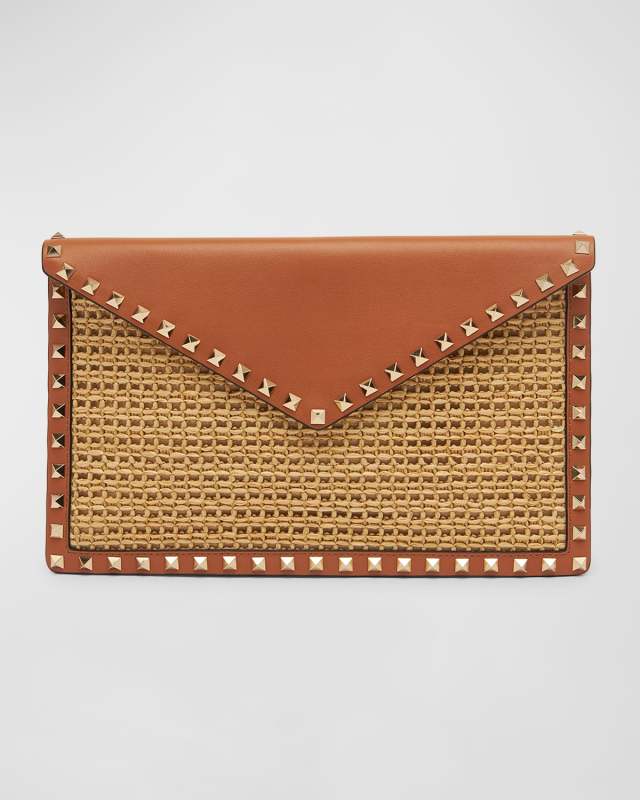 Large Rockstud Raffia Clutch Bag