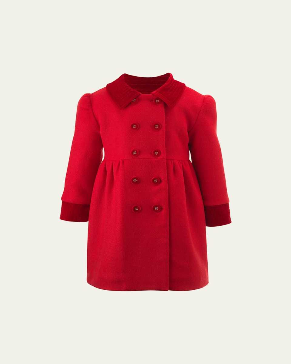 Girl's Double Breasted Velvet Coat, Size 2-10