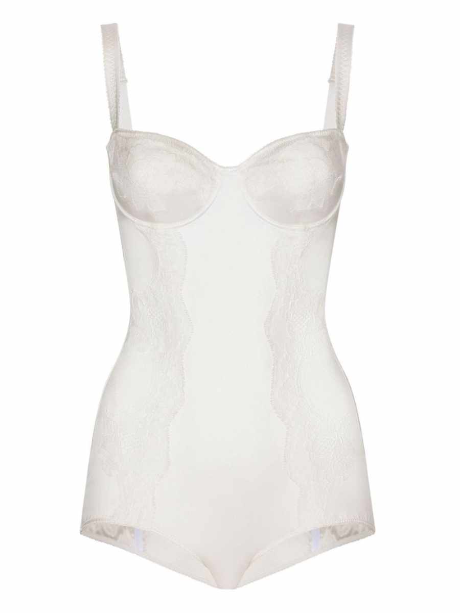 lace-panelled silk-satin bodysuit