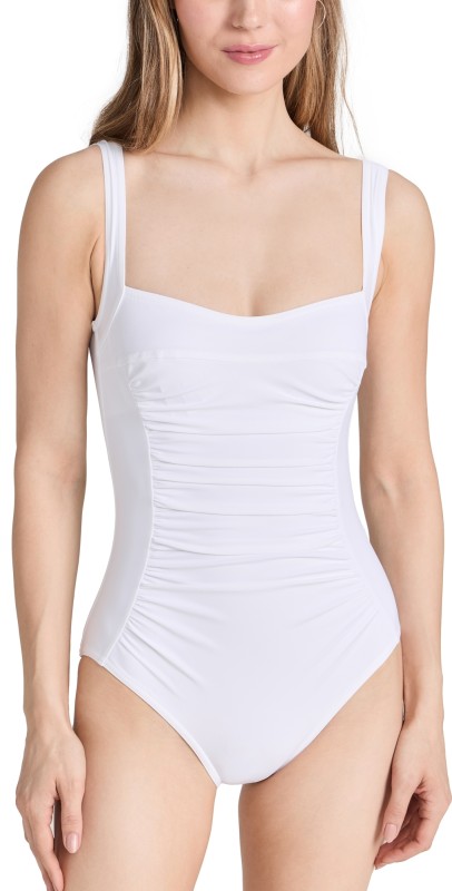 Karla Colletto Basics Square Neck Silent Underwire Tank One Piece with High Back White