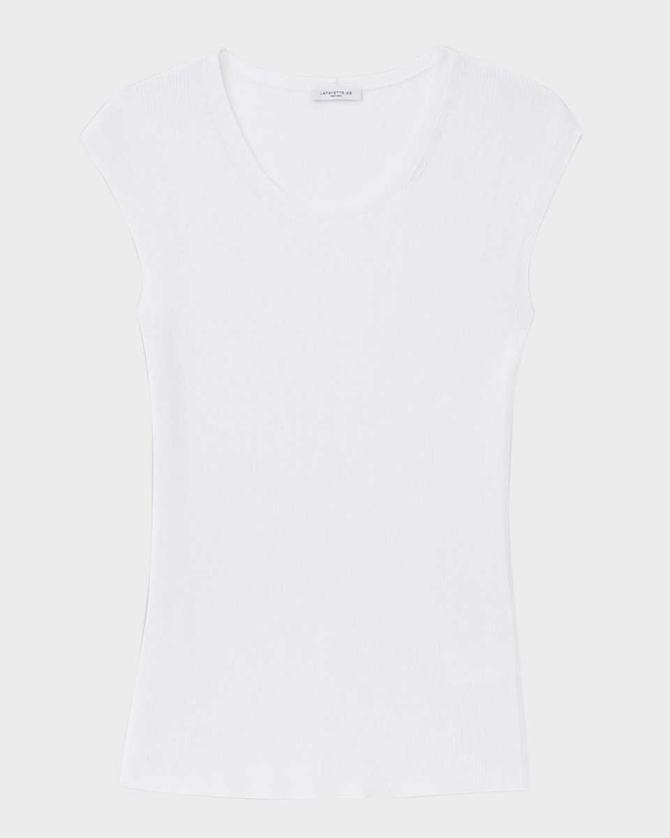 Ribbed Cap-Sleeve Pullov