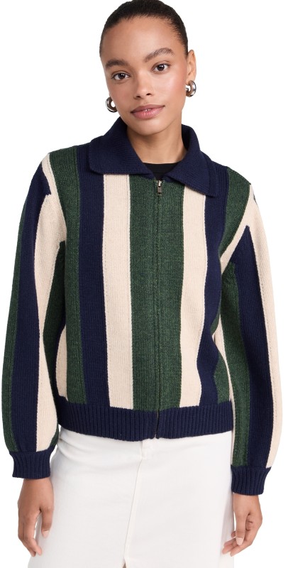 THE GREAT. The Zip Front Cardigan Olive