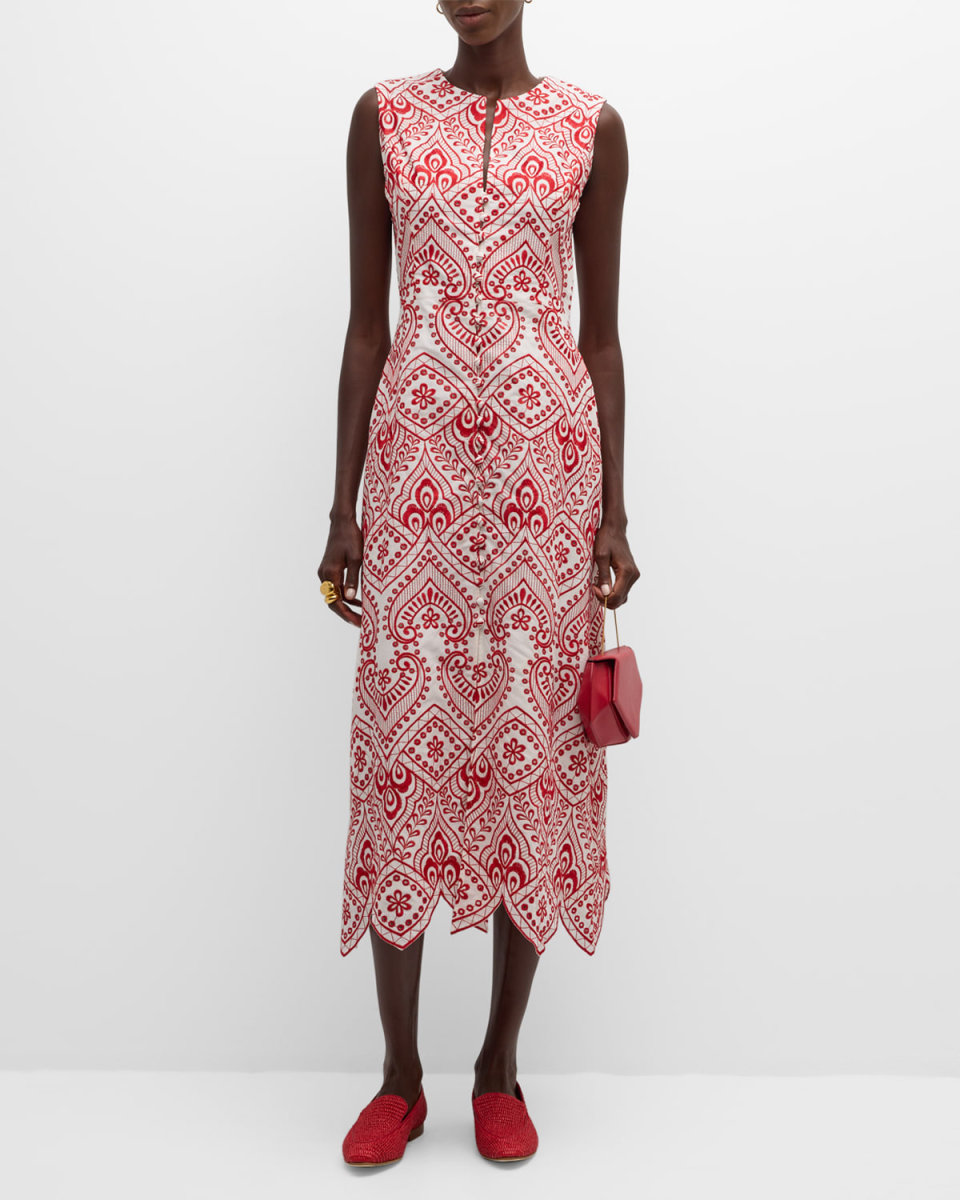 Carine Sleeveless Embroidered Midi Dress