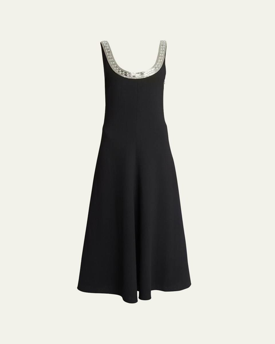 Textured Wool Backless Gown with Crystal Detail