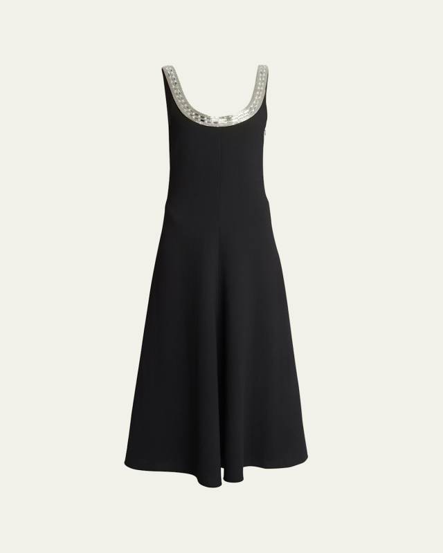 Textured Wool Backless Gown with Crystal Detail