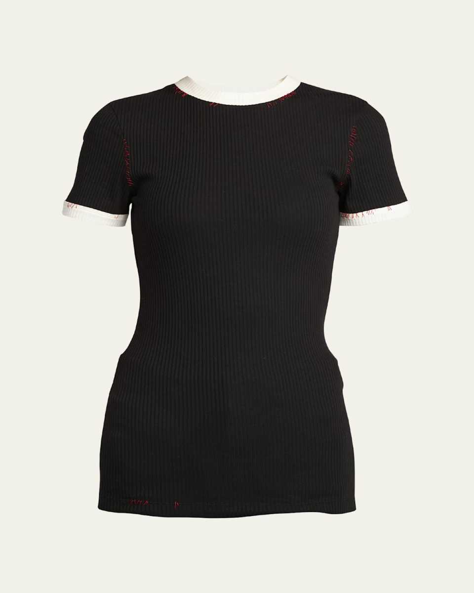 Contrast Rib-Knit Short-Sleeve Crewneck T-Shirt