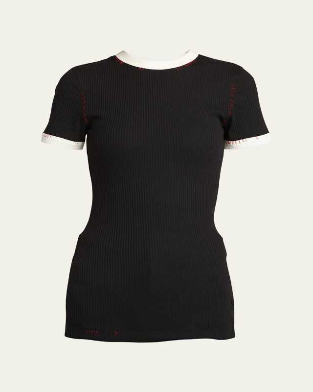 Contrast Rib-Knit Short-Sleeve Crewneck T-Shirt