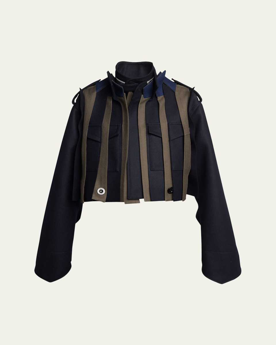 Two-Tone Multi Layered Wool Cropped Trench Coat