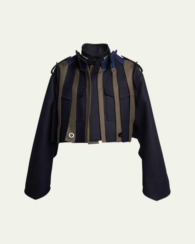 Two-Tone Multi Layered Wool Cropped Trench Coat