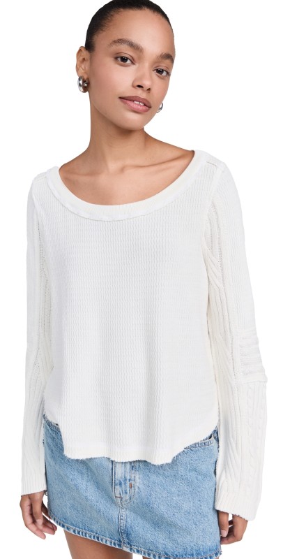 Free People Swinging Cable Cuff Sweater Ivory Combo