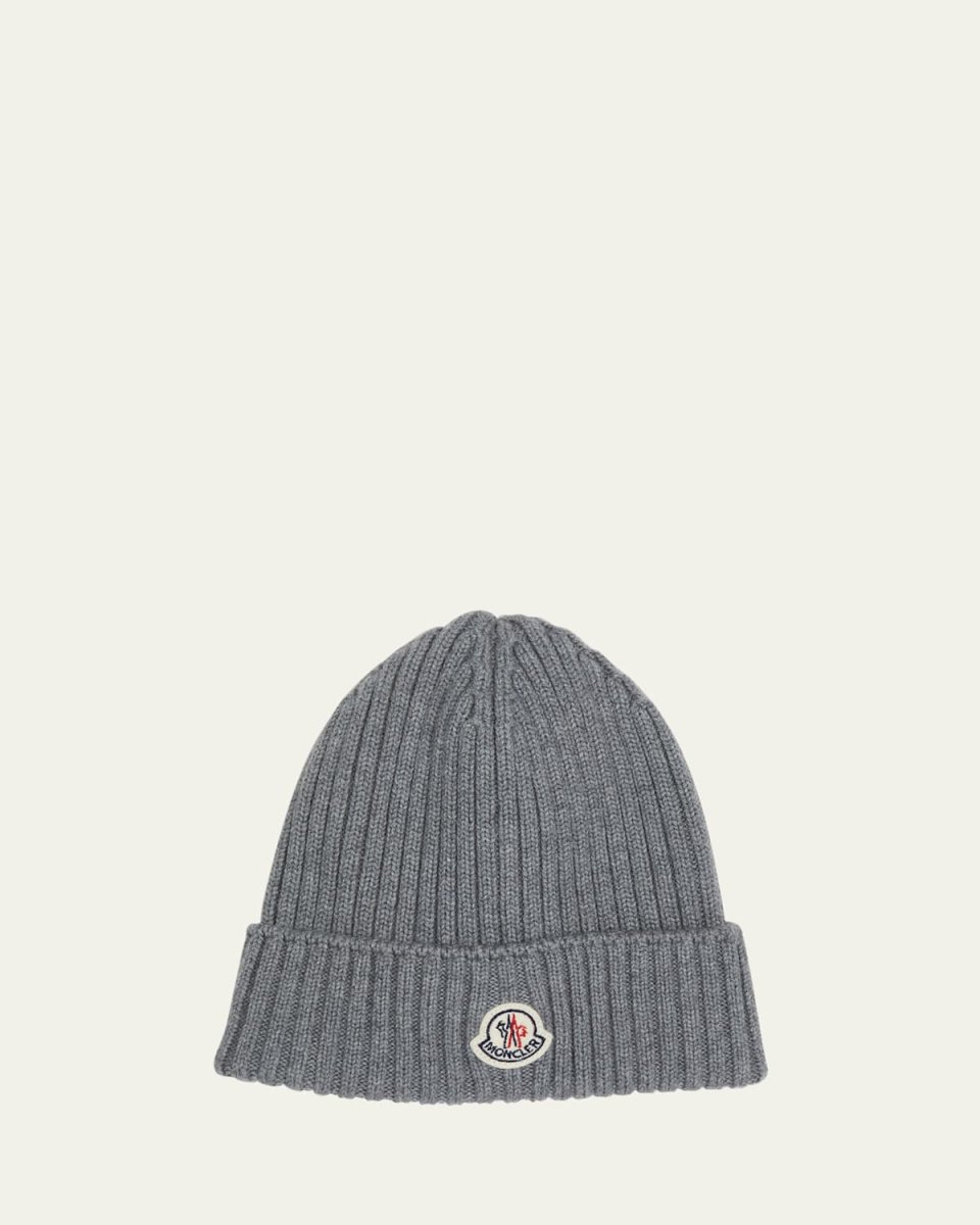 Boy's Ribbed Wool Beanie with Logo Patch, Size S-L