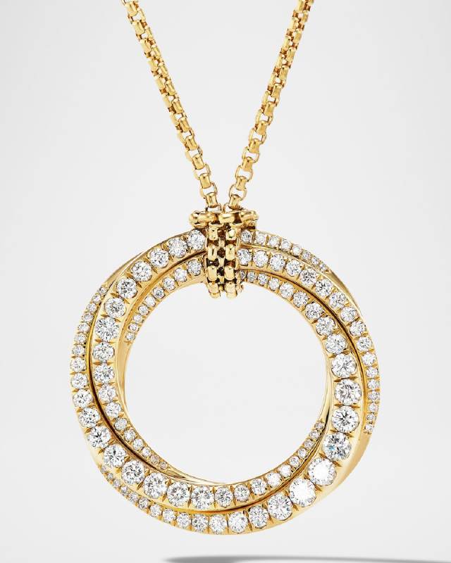 Pave Crossover Pendant Necklace in 18K Yellow Gold with Diamonds, 21mm