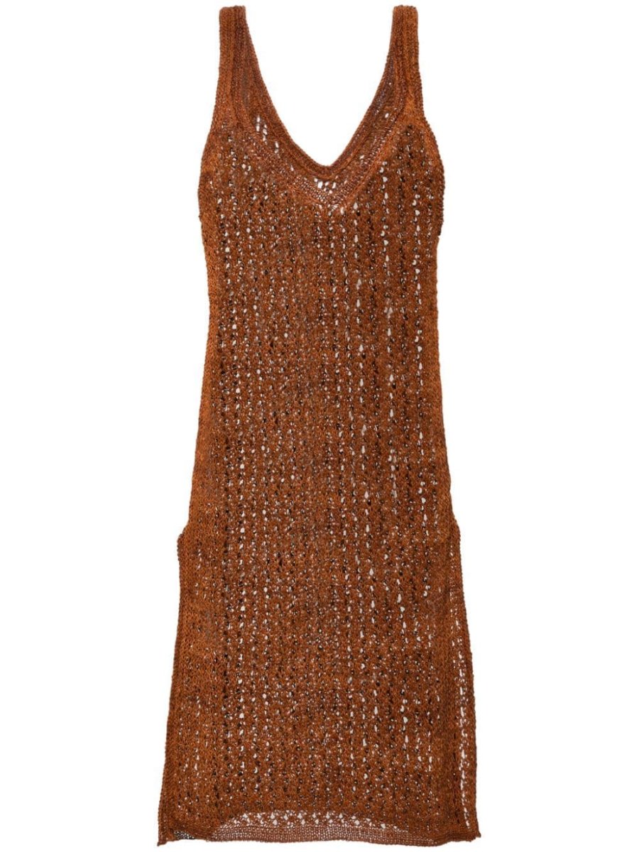 knitted leather midi dress