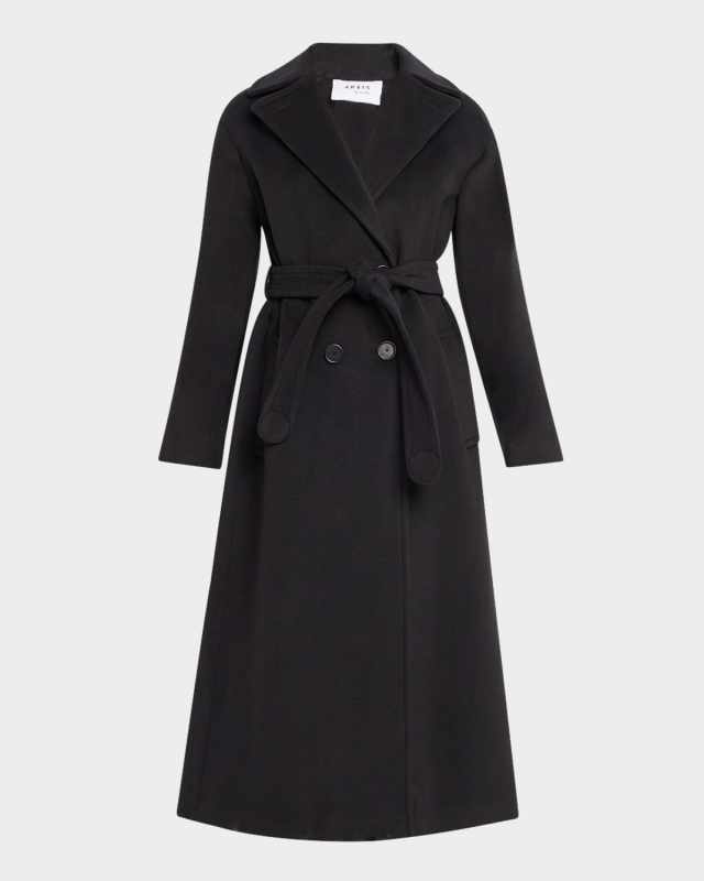 Long Double-Breast Belted Wool-Cashmere Coat