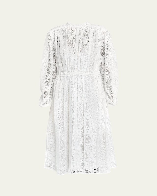 Cutwork Lace Pleated Midi Dress