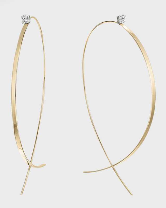 Solo Large Flat Upside Down Hoop Earrings with Diamonds, 60mm