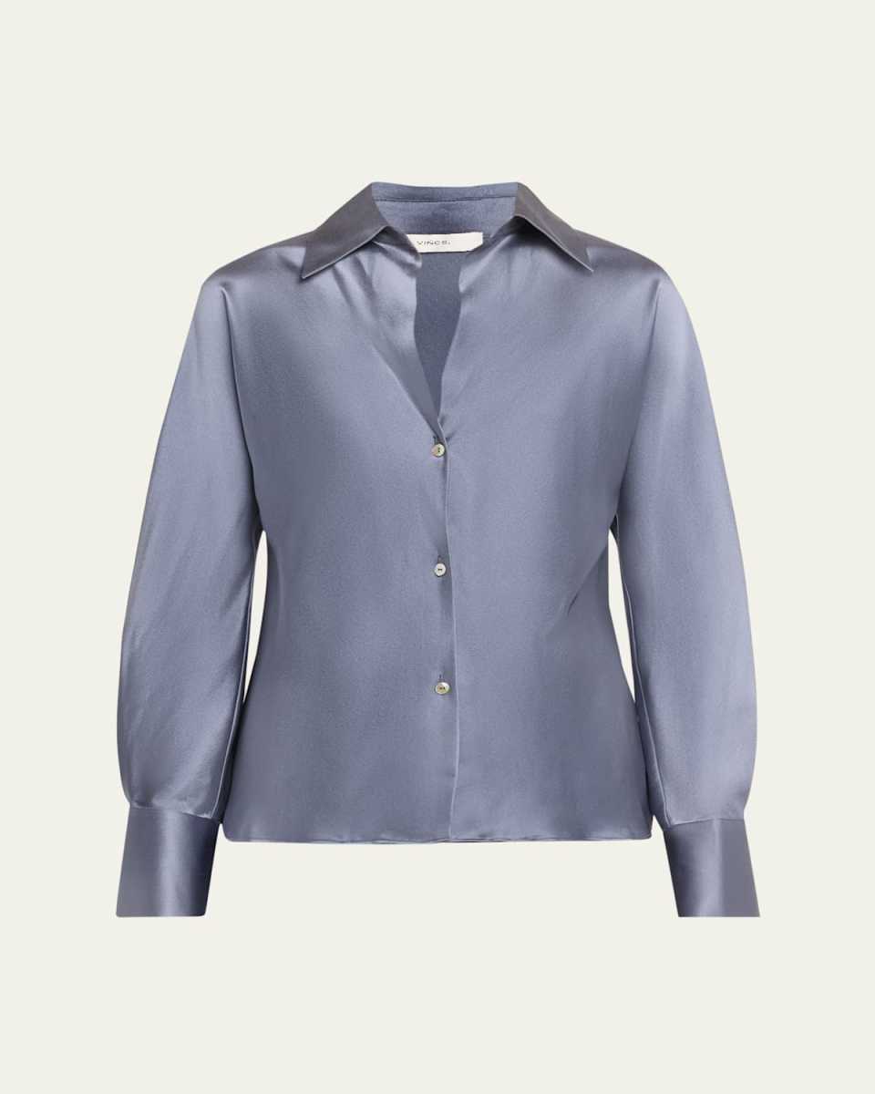 Bias Silk Long-Sleeve Blouse