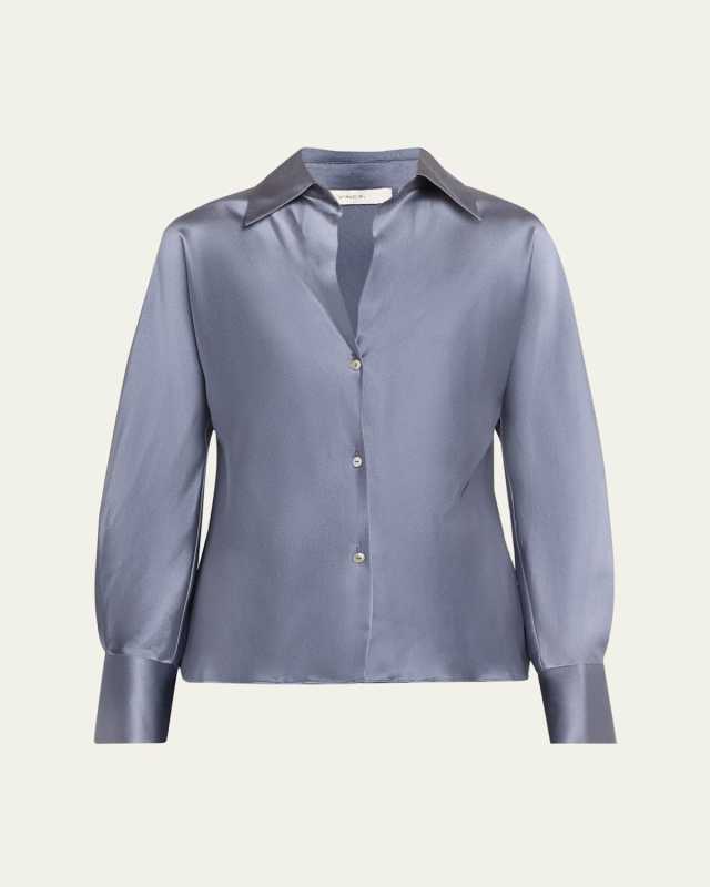 Bias Silk Long-Sleeve Blouse