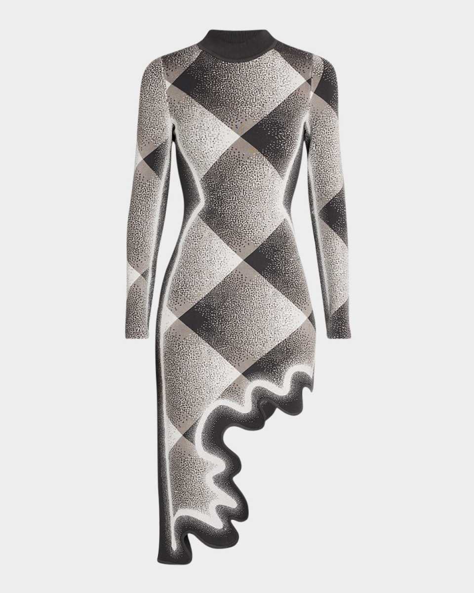 Dobby Long-Sleeve Wavy Dress