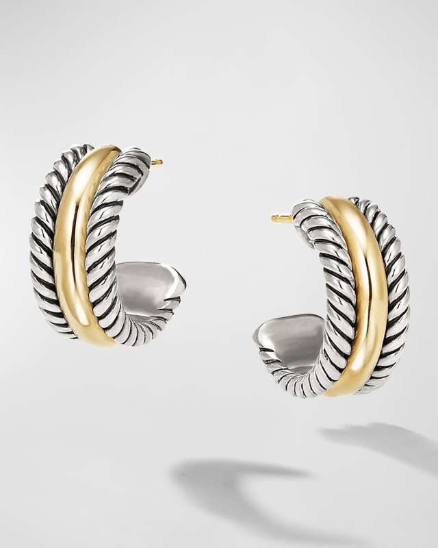 Cable Collectibles Huggie Earrings in Silver with 14K Gold, 15.6mm, 0.3"L