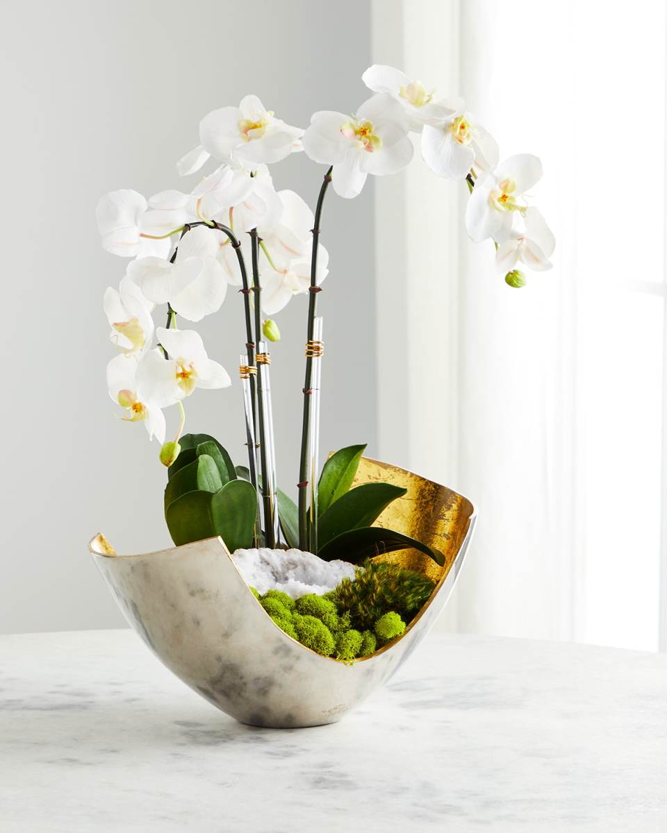 Orchids & Geode in Silver/Gold Scoop Container