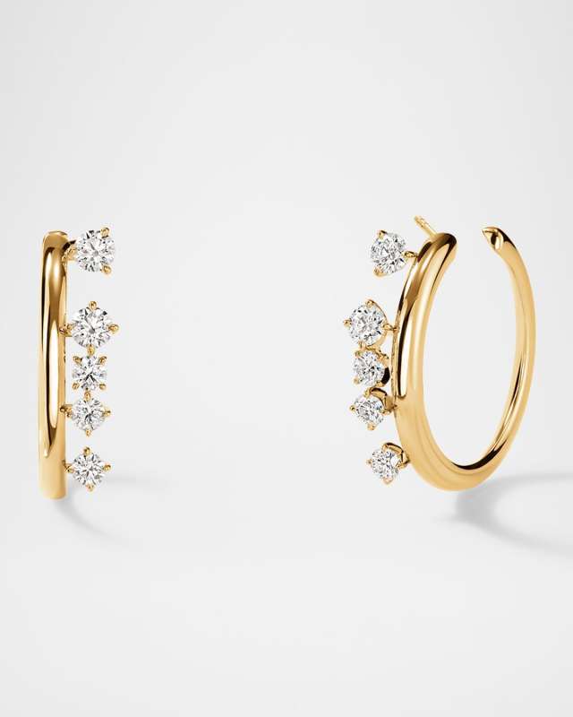 18K Yellow Gold Barre Floating Diamond Small Hoop Earrings