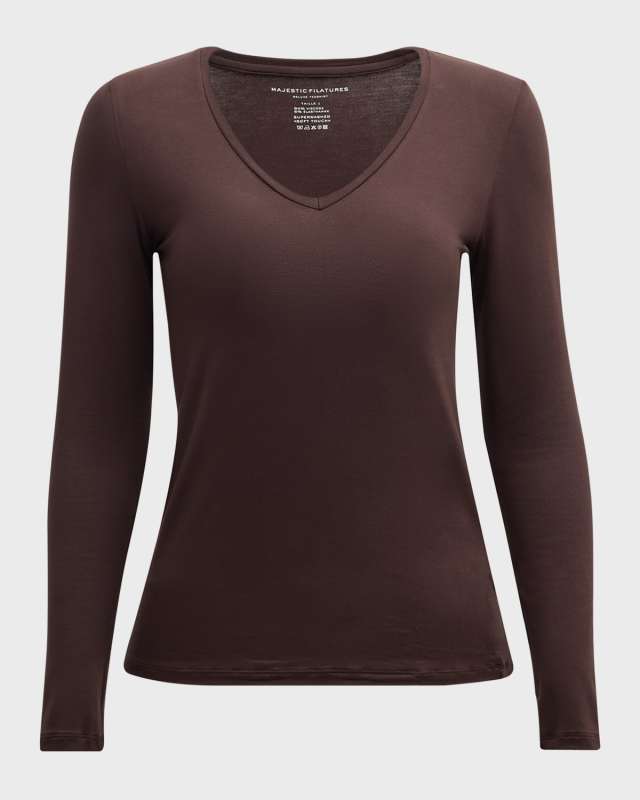 Flat Edge V-Neck Long-Sleeve Tee