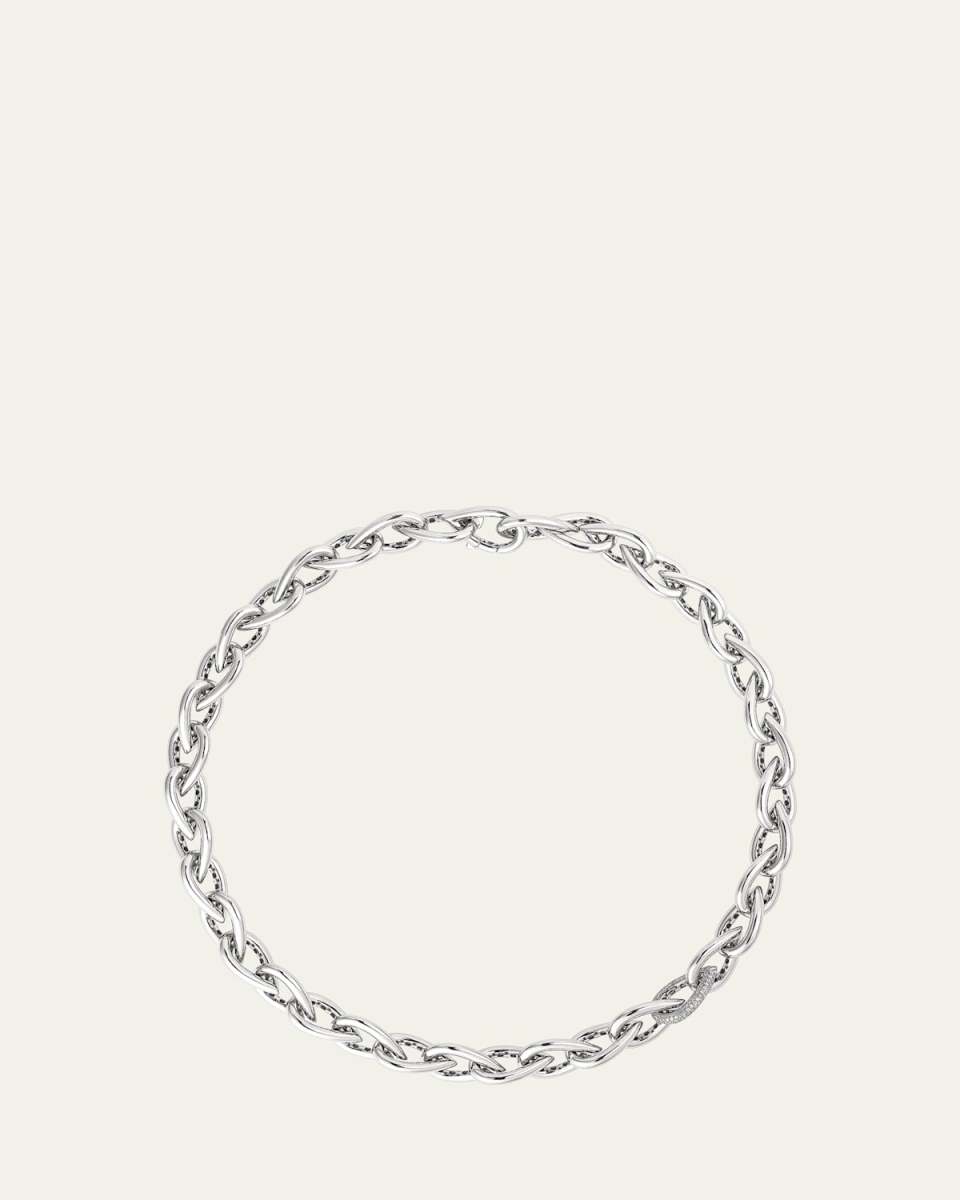 Drop Link Necklace in White Gold and White Diamonds