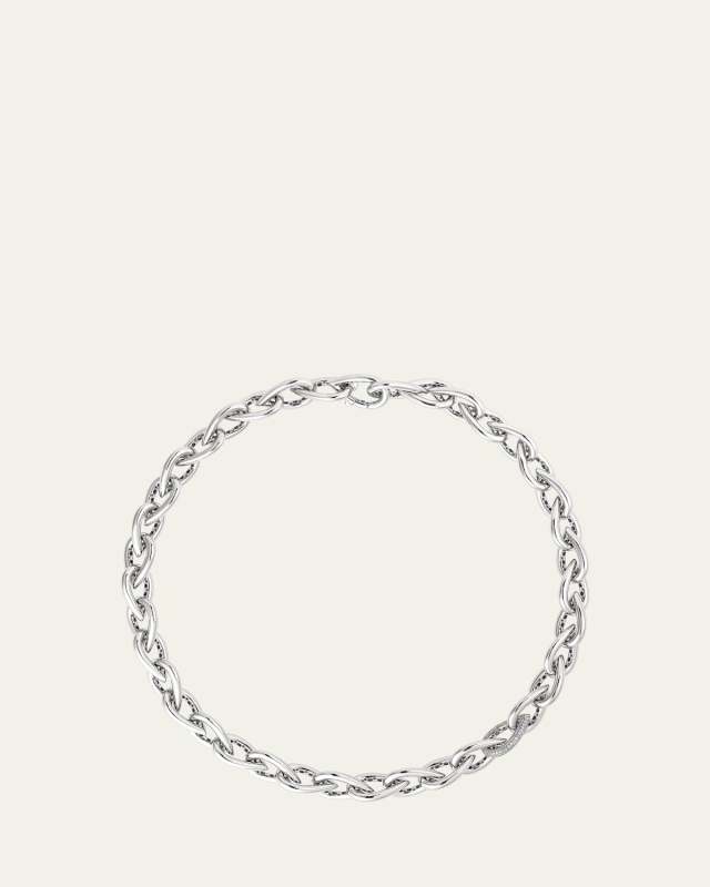 Drop Link Necklace in White Gold and White Diamonds