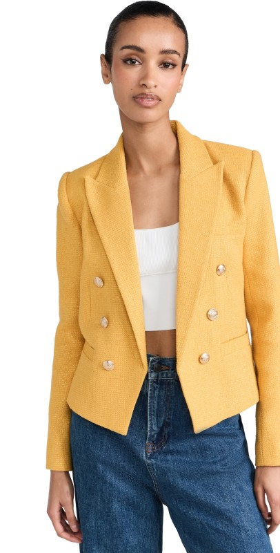 L'AGENCE Brooke Double Breasted Crop Blazer Citrine / Gold