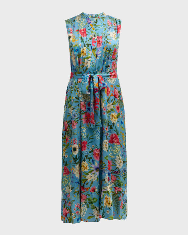 The Phoebe Pintuck Floral-Print Midi Dress