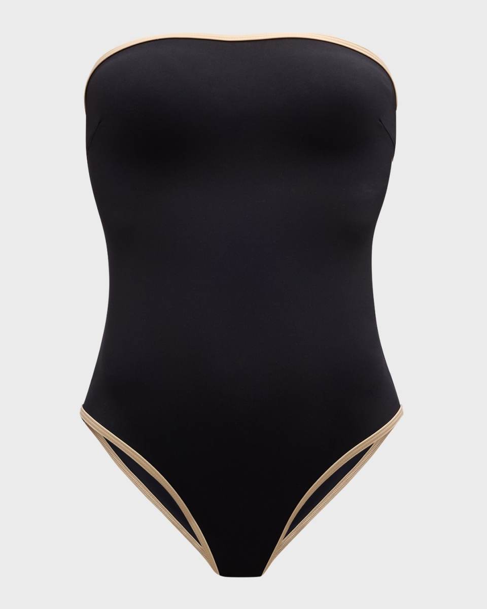 Stripe Edge Strapless One-Piece Swimsuit