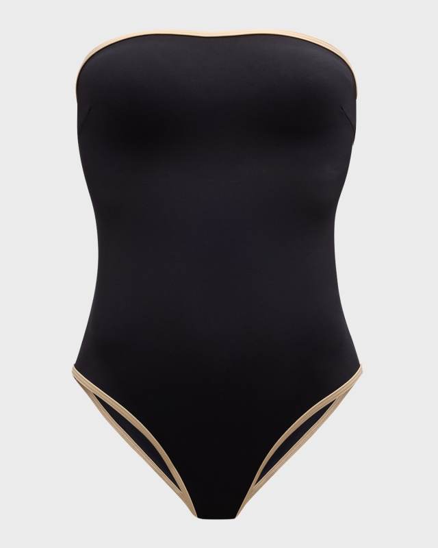 Stripe Edge Strapless One-Piece Swimsuit