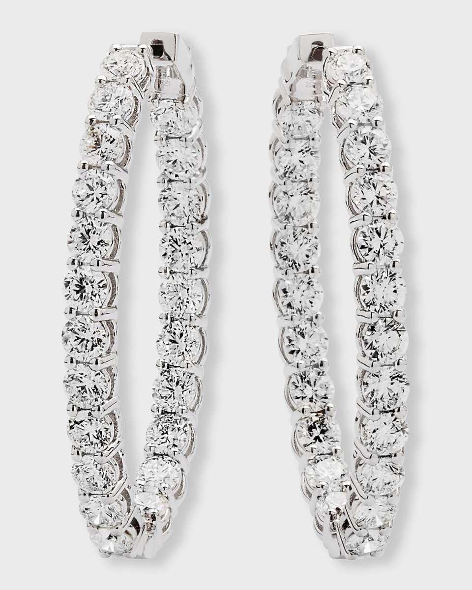18K White Gold FG-SI1 Diamond Hoop Earrings, 14.08tcw, 0.75"L