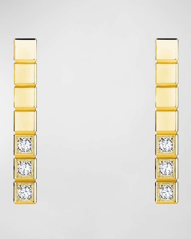 Ice Cube 18K Yellow Gold Diamond Bar Earrings