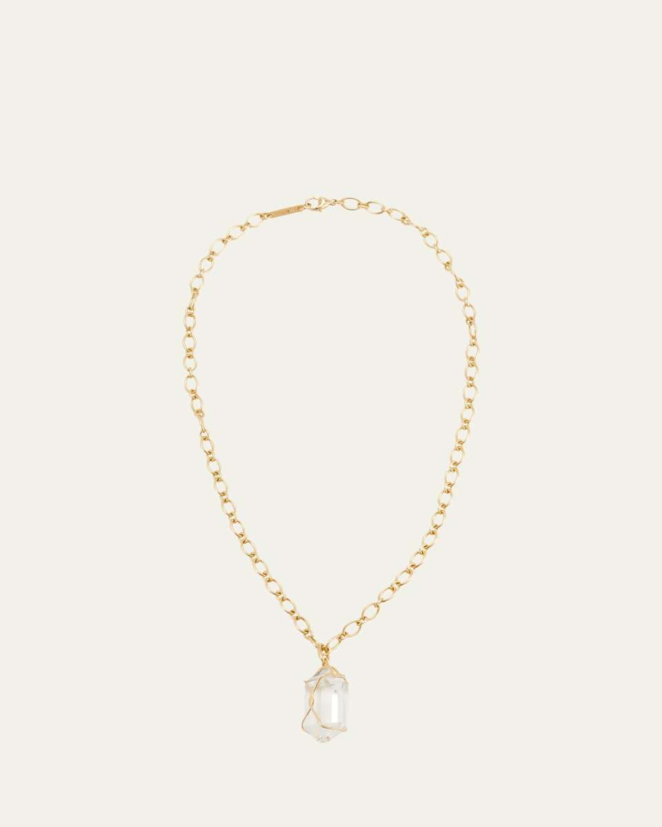 18K Gold and Rock Crystal Herkimer Pendant Necklace