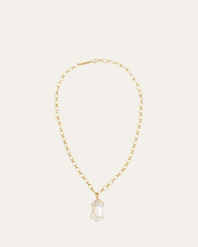 18K Gold and Rock Crystal Herkimer Pendant Necklace