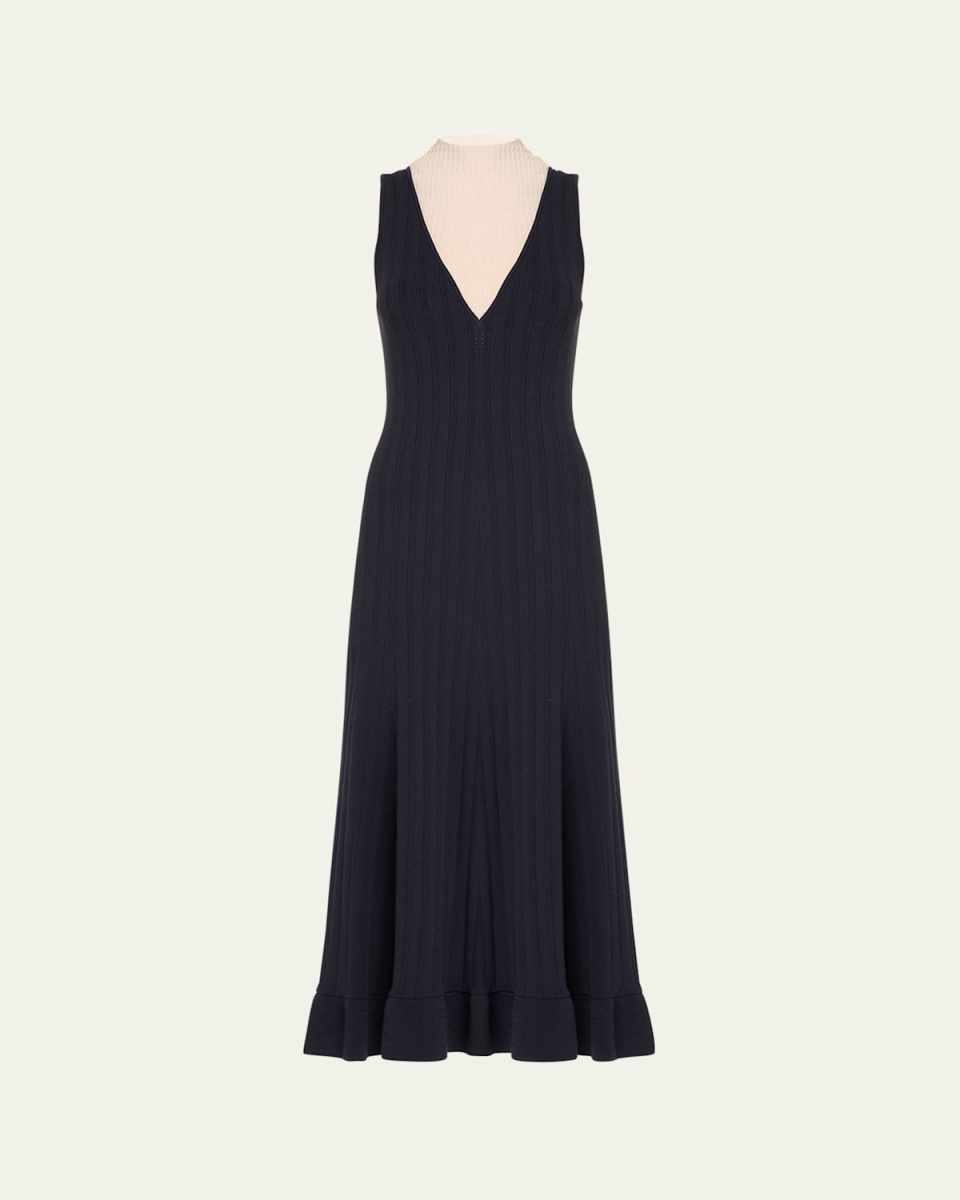 Sleeveless Mock-Neck Fit-and-Flare Midi Dress