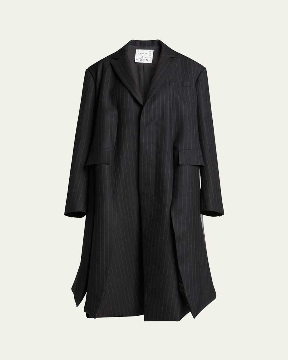 Seamed Pinstripe Flared Coat