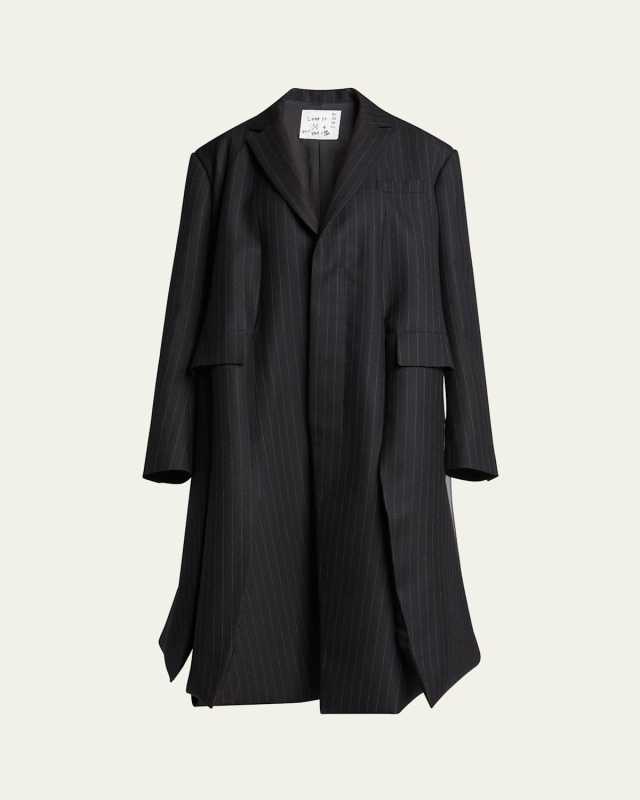 Seamed Pinstripe Flared Coat