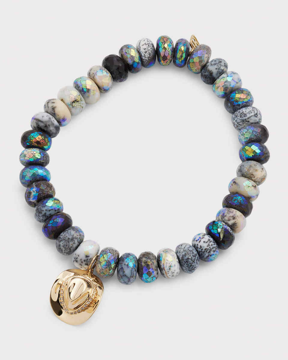8mm Dendrite Faceted Rondelle Bracelet With Diamond Cowboy Hat Charm