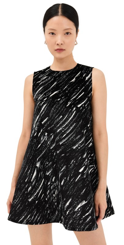 Marni Flocked Denim Flared Dress Black