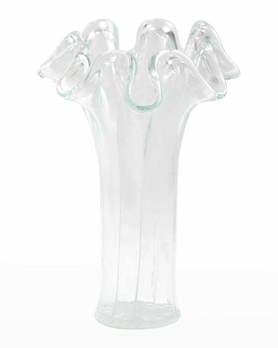 Onda Glass Clear W/ White Lines Tall Vase