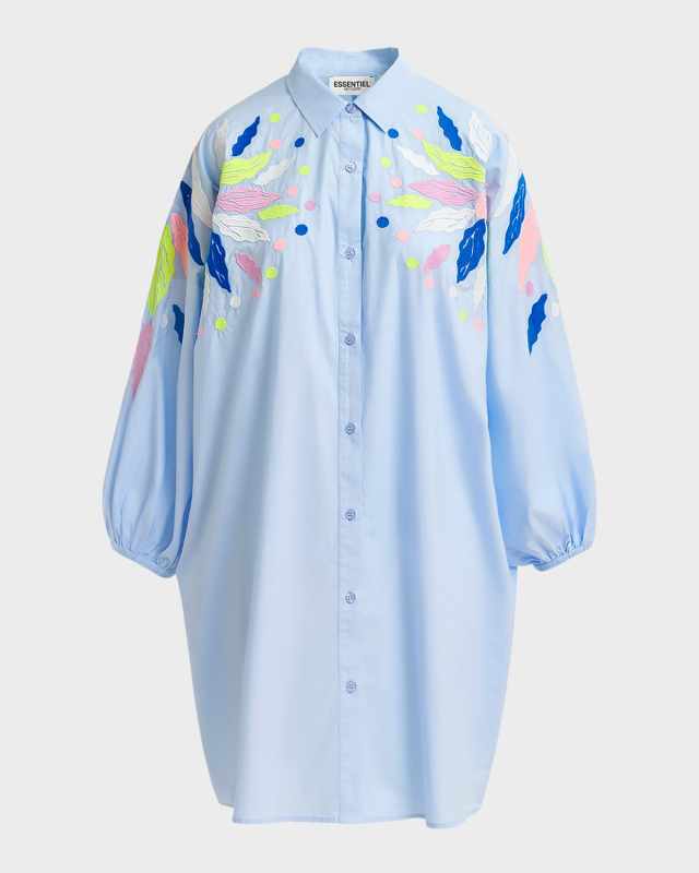 Galam Embroidered Cotton Poplin Knee-Length Shirtdress