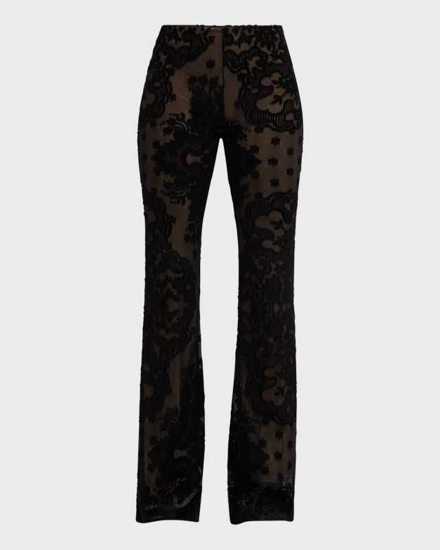 Sheer Printed Velvet Trousers