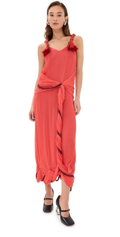 JW Anderson Tassel Strap Twisted Dress Red