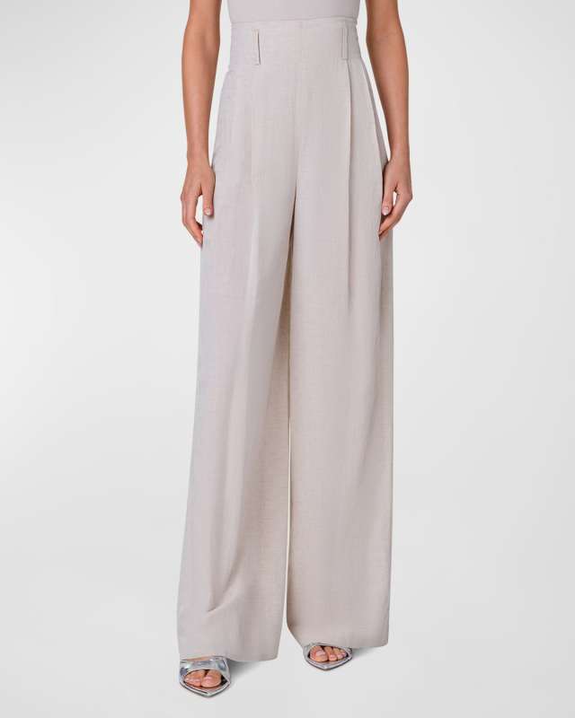 Florina Linen Microstripe Wide-Leg Pants