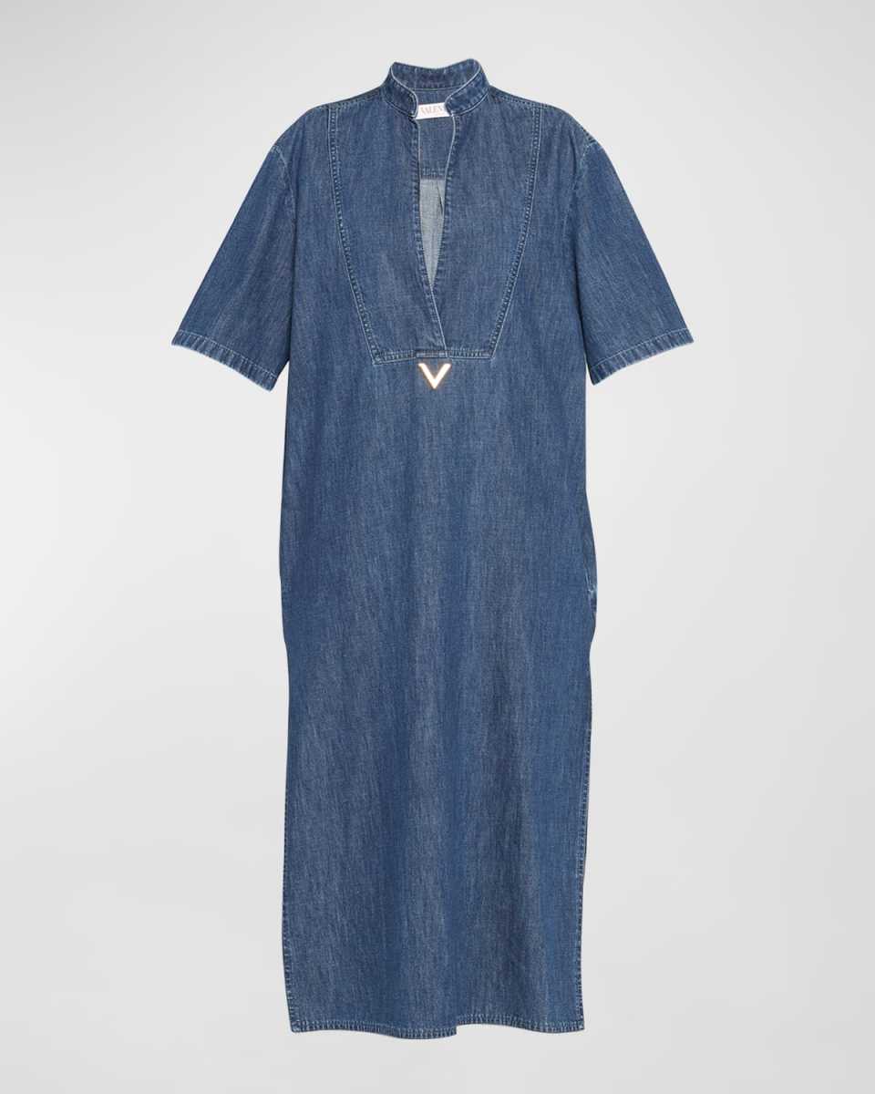 Bib-Front Denim Midi Caftan