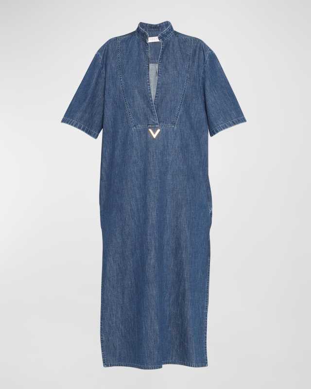 Bib-Front Denim Midi Caftan