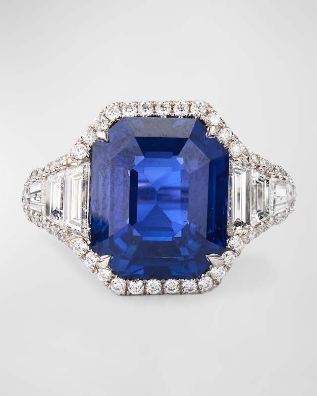 Platinum Sapphire Diamond Ring, Size